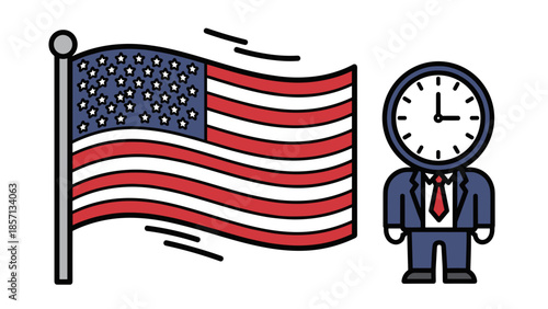Clock Head Office Worker With American Flag