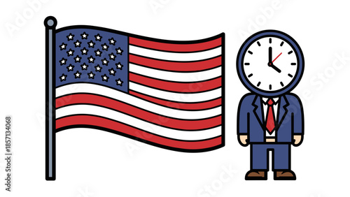 Clock Head Executive With USA Flag Illustration