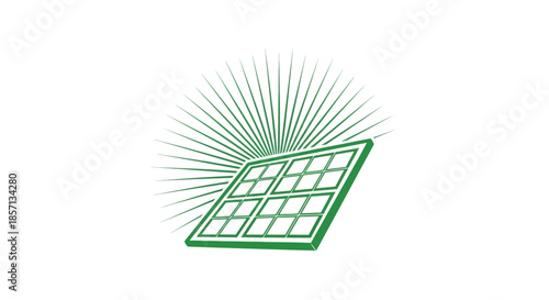 Minimalist Solar Panel Illustration with Radiant Sunburst Effect in Green