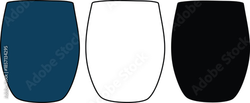 Vector illustration of Elegant Trio of Wine Glasses in Blue White and Black Flat Style hand  made