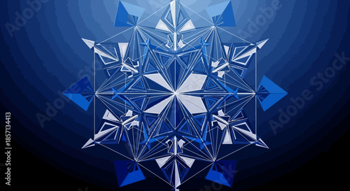 Abstract geometric snowflake design with intricate patterns and blue tones suitable for digital
