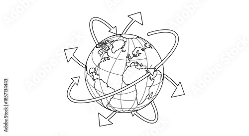 Global Connectivity Concept Illustration Showing Earth with Multiple Arrows Orbiting Around