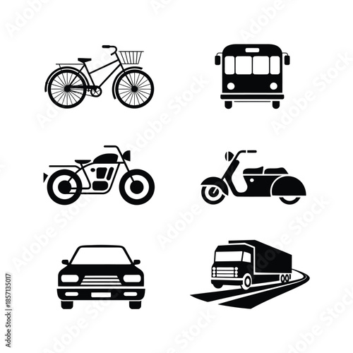 Black and white icons depicting various modes of transportation vehicles