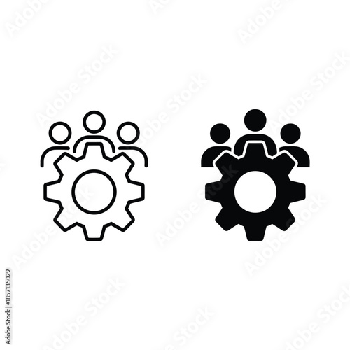 Teamwork and collaboration concept with people icons integrated into gears