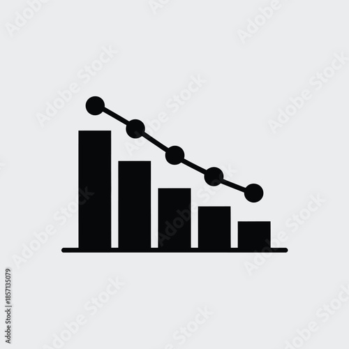 Declining trend shown in a simple bar and line graph illustration