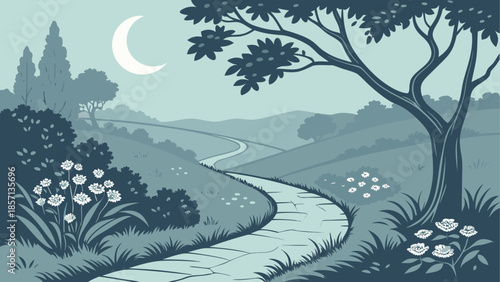 Serene evening pathway