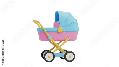 3D Baby stroller, pink and blue, on transparent background