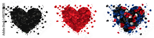Romantic Rose Petal Heart Set in Red Black and Blue Colors