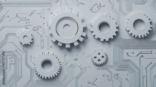 Abstract gears on circuit board background. Possible use Technology, engineering, innovation stock photo