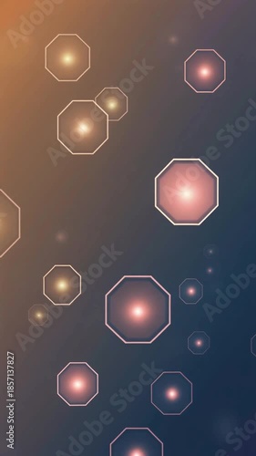 Abstract background with glowing octagonal geometric shapes and colorful gradient light effect