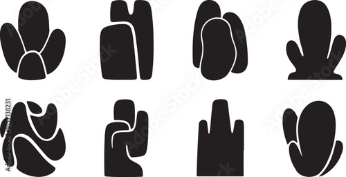 Collection of various black glove icons on white background