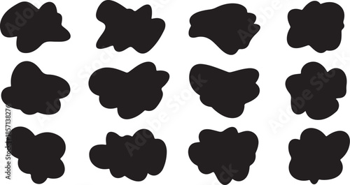 Collection of black cloud shapes on white background illustration