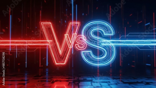 Futuristic versus showdown neon illuminated concept in vibrant red and cyan glow
