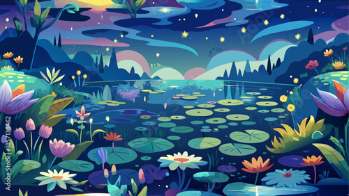 Enchanted twilight pond