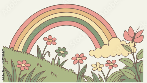 Vibrant rainbow over a lush meadow