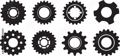 Set of black gear icons on white background illustration