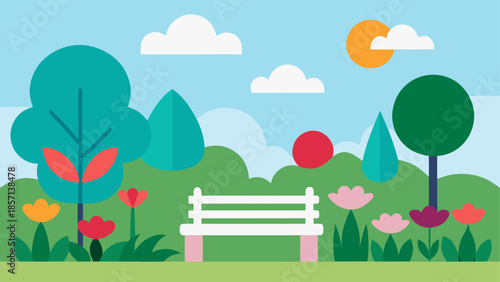 Serene park bench on a sunny day