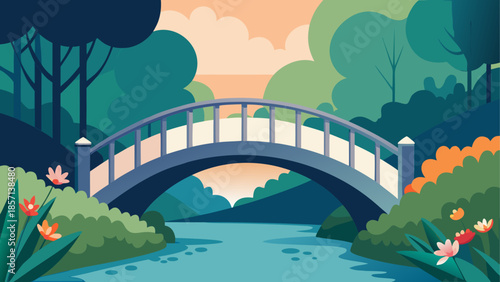 Serene forest bridge at sunset