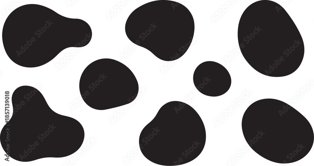 Fototapeta premium Black abstract splotches form a simple and clean cow print pattern