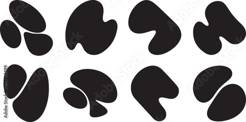 Set of eight abstract black organic shapes arranged in two rows