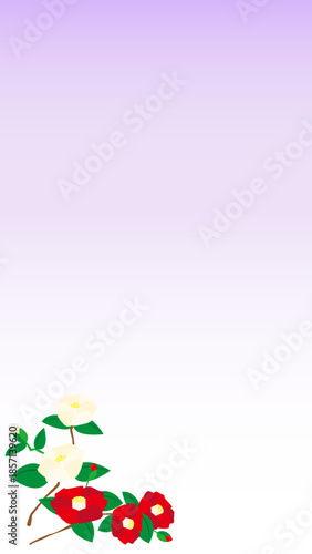 カラフルな花のフレーム　椿　枠　フレーム