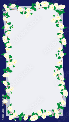 カラフルな花のフレーム　椿　枠　フレーム