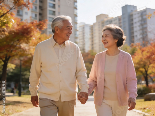 공원에서 산책하는 노부부 / Elderly Couple Walking in Park