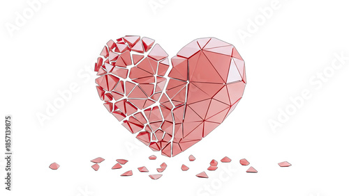 3D Shattered Pink Heart on transparent background
