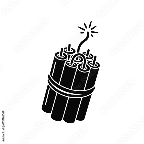 Dynamite sticks tied together with a fuse burning, an illustration of explosive danger