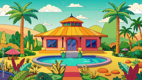 Tropical villa with pool and palm trees