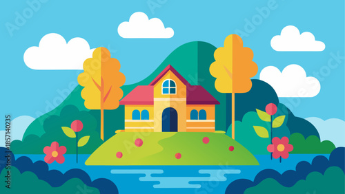 Serene mountain house with flowers