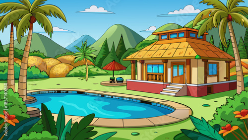 Tropical paradise resort with pool