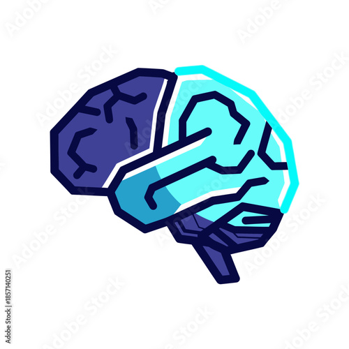 Creative Human Brain Icon Illustration with Two Tones, Symbolizing Thought, Intelligence, and Cognitive Processes