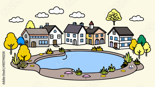 Peaceful suburban pond