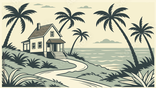 Coastal cottage with palm trees