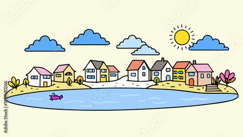 Peaceful lakeside village