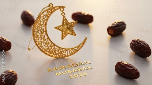 Golden ramadan crescent moon decoration with dates symbolizing the islamic holy month celebration