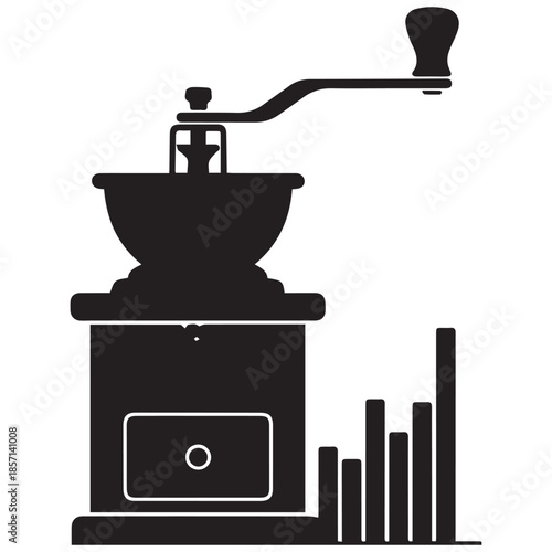 Black silhouette of vintage coffee grinder with bar graph