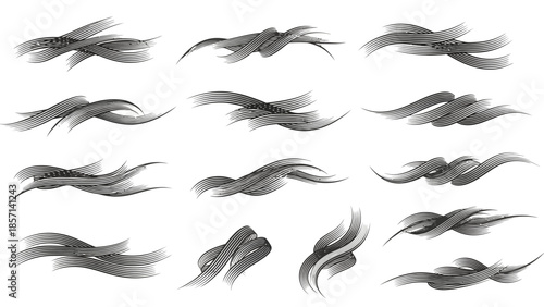 Abstract black watercolor brush strokes set on white background.