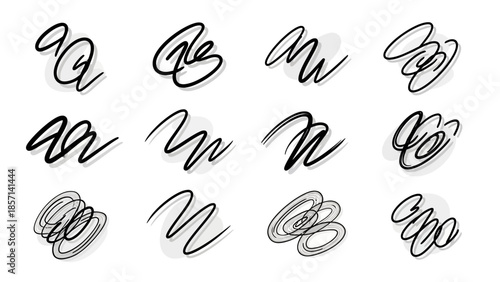 Abstract Hand Drawn Scribble Swirls and Doodles Collection.
