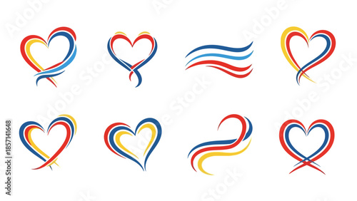 Collection of Colorful Heart and Ribbon Designs Representing Love and Unity.