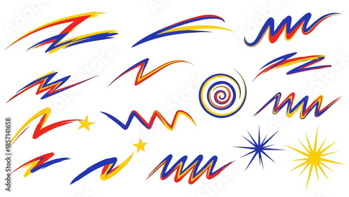 Collection of colorful abstract brush strokes and graphic elements.