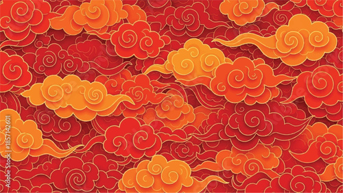 Vibrant red and orange clouds pattern illustration from a top viewpoint