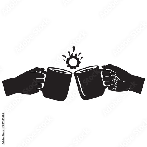 Stylish hands clinking coffee cups in modern gesture