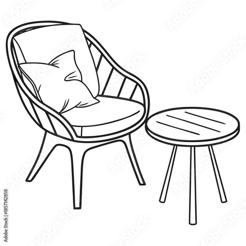 Modern wicker chair with side table