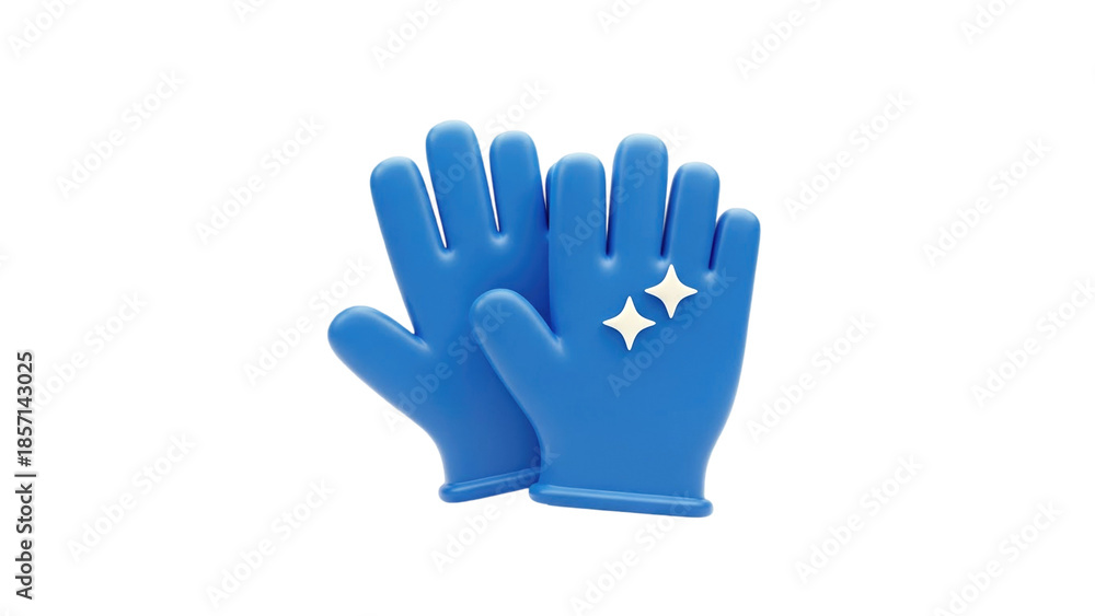 Obraz premium 3D Clean Blue Gloves with Sparkle Icons on transparent background