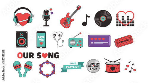 Vibrant music icons for love playlist and concert promotions