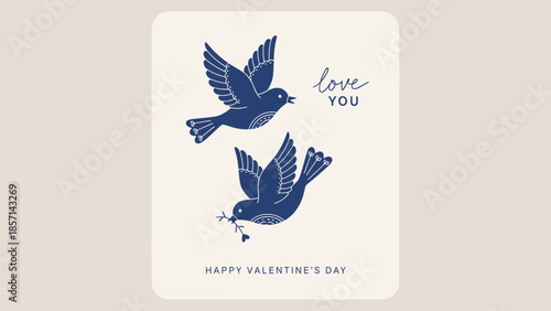 Valentine's Day card with flying birds and love message