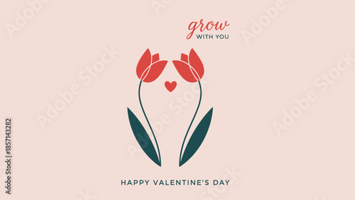 Valentine's Day graphic with tulips and heart symbol