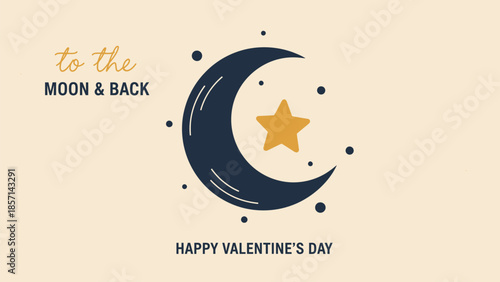 Valentine's Day graphic with crescent moon and star